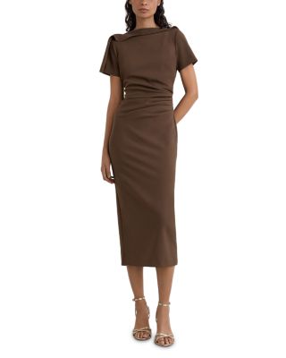 Ruched Boat Neck Midi Dress