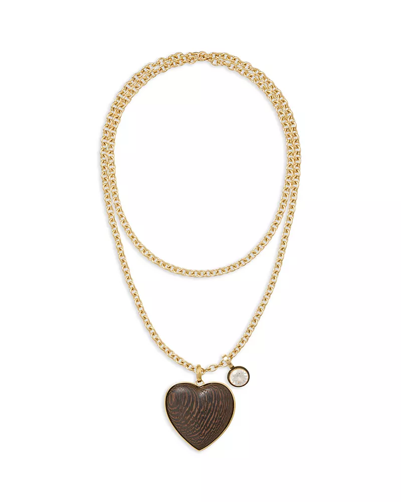 Roxanne Assoulin The Big Simple Wood Heart Layered Pendant Necklace, 26