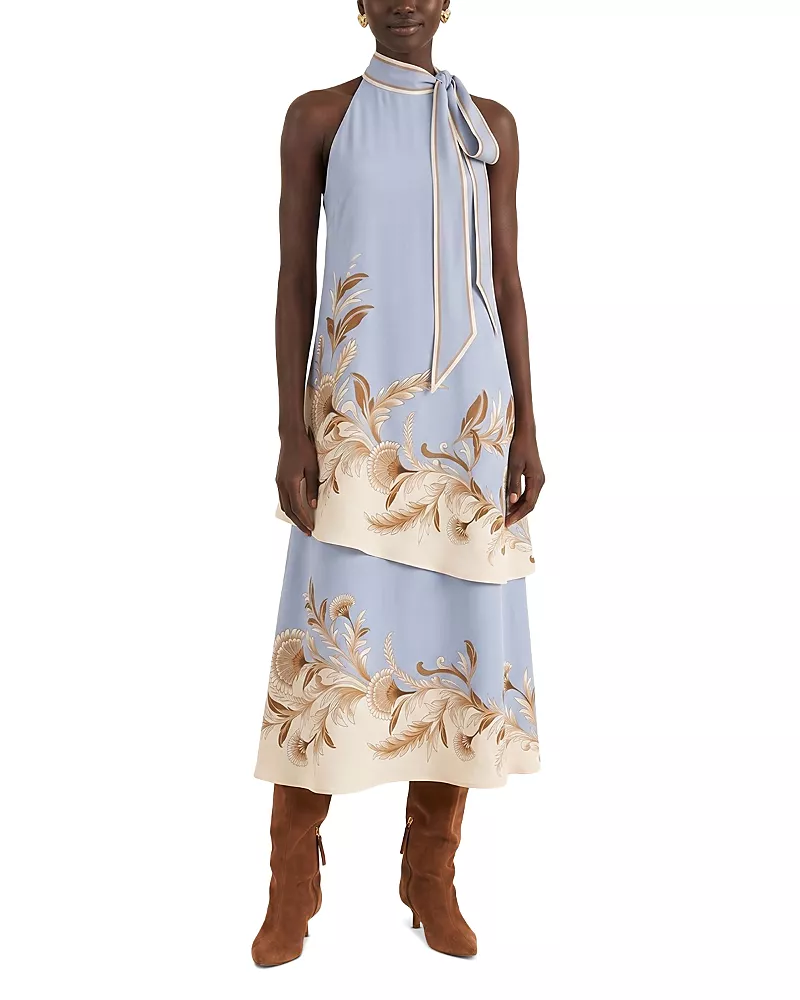 Farm Rio Blooming Garden Tie Neck Midi Dress