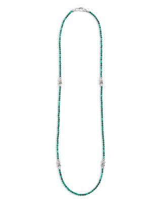 Sterling Silver Signature Caviar Malachite Station Necklace, 18"
