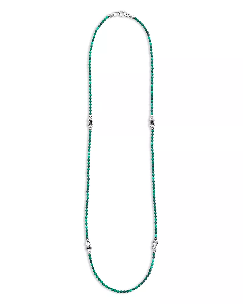 Lagos Sterling Silver Signature Caviar Malachite Station Necklace, 18