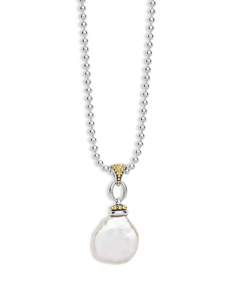 Lagos 18K Yellow Gold & Sterling Silver Signature Caviar Cultured Freshwater Pearl Pendant Necklace, 16