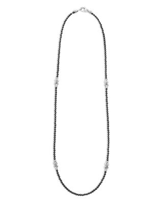 Sterling Silver Signature Caviar Black Agate Station Necklace, 18"