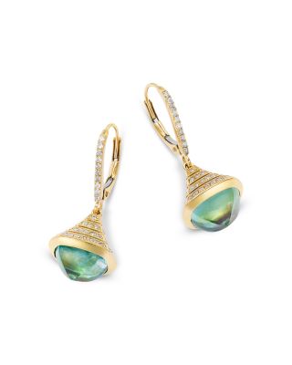 Diamond & Peridot Drop Earrings in 14K Yellow Gold, 0.75 tcw