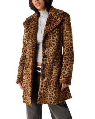 Delancy Leopard Print Faux Fur Coat
