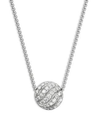 Sculpted Cable Pendant Necklace in Sterling Silver with Diamonds, 18"