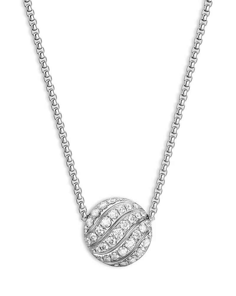 David Yurman Sculpted Cable Pendant Necklace in Sterling Silver with Diamonds, 18
