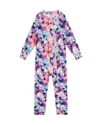 Girls' One Piece Floral Fleece Asymmetric Zipper Thermal Underwear - Baby