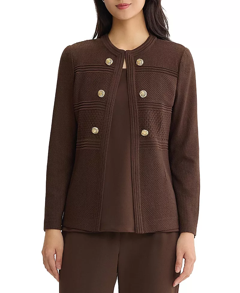 Ming Wang Plus Pointelle Tonal Knit Jacket