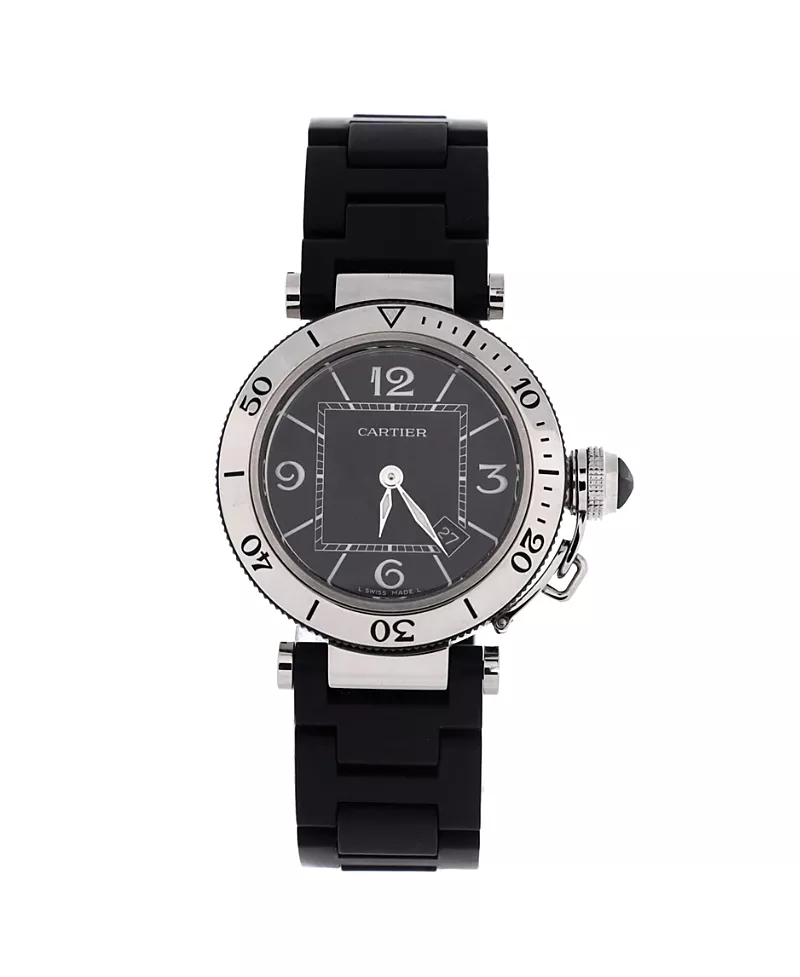 Pre-Owned Cartier Pasha Seatimer Quartz Watch in Stainless Steel and Rubber 33mm