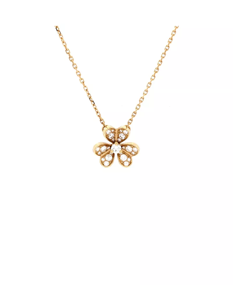 Pre-Owned Van Cleef & Arpels Mini Frivole Pendant Necklace 18K Gold with Pave Diamonds, 15.75