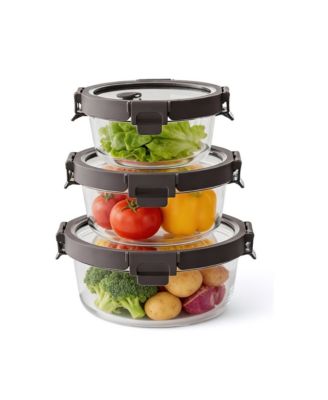  Round Glass Food Storage Container Set with Lids, 3-Piece Set