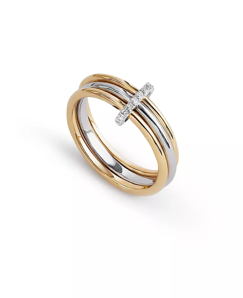 Ana Luisa Solid Yellow Gold Two Tone Trio Diamond Link Ring