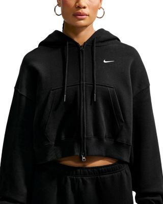 Studio Cotton Blend Oversized Full Zip Cropped Hoodie