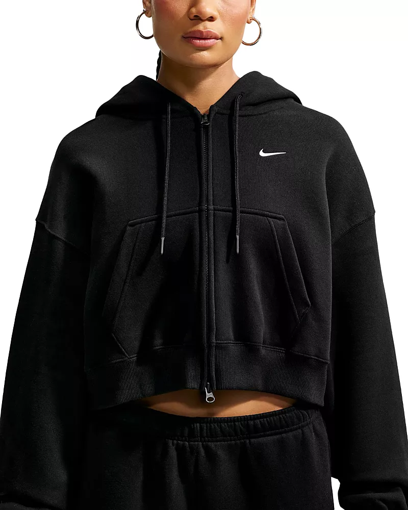 Nike Studio Cotton Blend Oversized Full Zip Cropped Hoodie