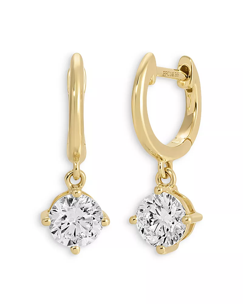 Ef Collection 14K Yellow Gold Lab Grown Diamond Droplet Huggie Hoop Earrings, 1.0 tcw