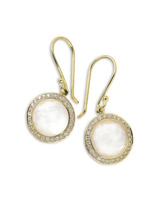 18K Yellow Gold Lollipop Mother of Pearl Doublet & Diamond Drop Earrings