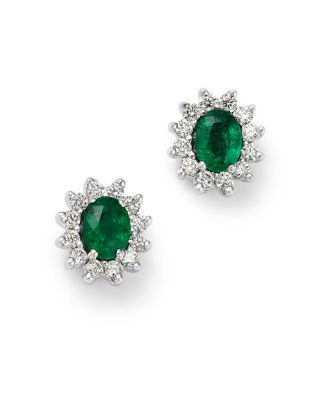 Bloomingdale's Fine Collection Diamond & Emerald Oval Earrings in 14K Yellow Gold