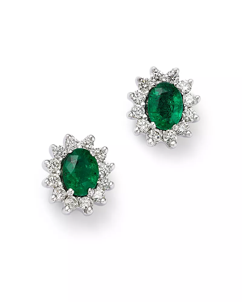 Bloomingdale's Fine Collection Diamond & Emerald Oval Earrings in 14K Yellow Gold