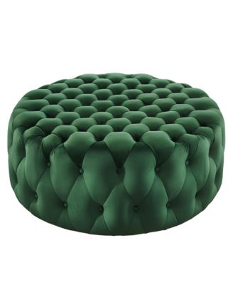  Amour Tufted Button Large Round Performance Velvet Ottoman