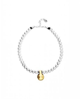  Necklace of Medium Spheres Plated in Sterling Silver and Large Dial Plated in Gold