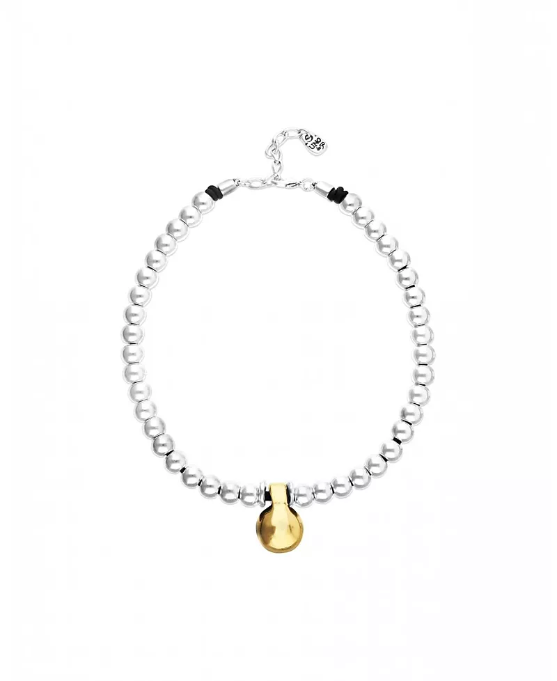 UNOde50 Necklace of Medium Spheres Plated in Sterling Silver and Large Dial Plated in Gold