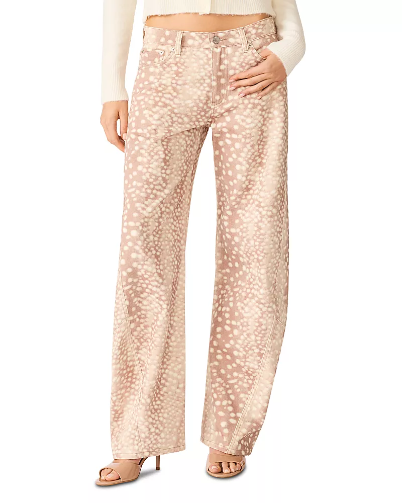 Steve Madden The Bleecker Printed High Rise Wide Leg Jeans in Light Oak