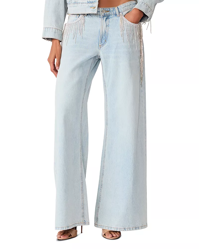 Steve Madden The Goldie Cotton High Rise Wide Leg Jeans in Faded Denim
