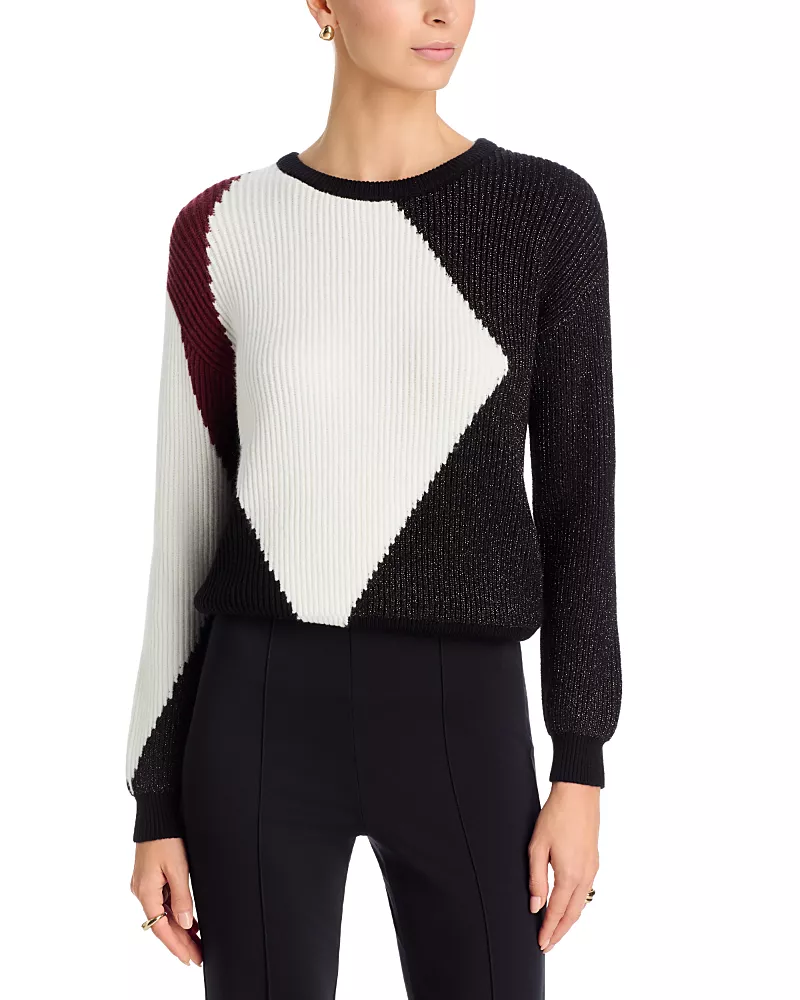 T Tahari Colorblocked Crewneck Sweater