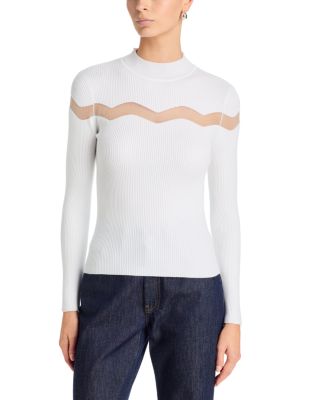 T Tahari Sheer Insert Ribbed Sweater