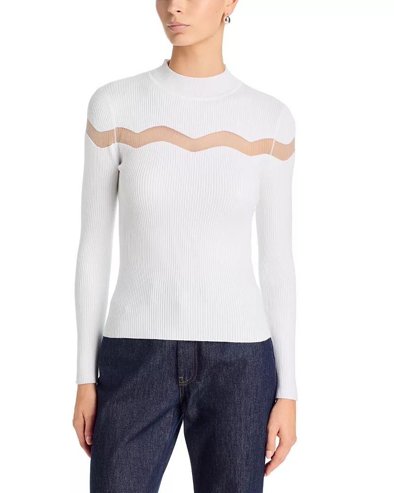 T Tahari Sheer Insert Ribbed Sweater