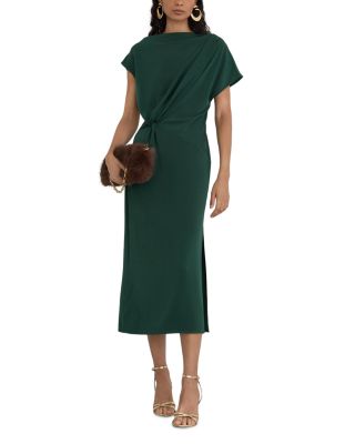 Petites Beth Draped Side Slit Midi Dress