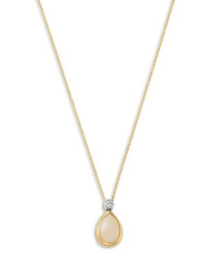 Bloomingdale's Fine Collection Diamond & Opal Pear Shaped Pendant Necklace in 14K Yellow Gold, 0.07 tcw