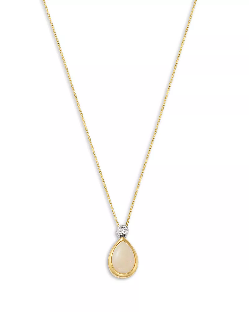 Bloomingdale's Fine Collection Diamond & Opal Pear Shaped Pendant Necklace in 14K Yellow Gold, 0.07 tcw