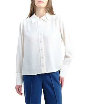  Lilliana Pebbled Crepe Button-Up Blouse