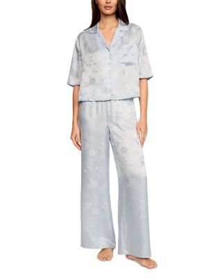 x Elsa Hosk Inez Washable Silk Jacquard Relaxed Wide Leg Pant PJ Set