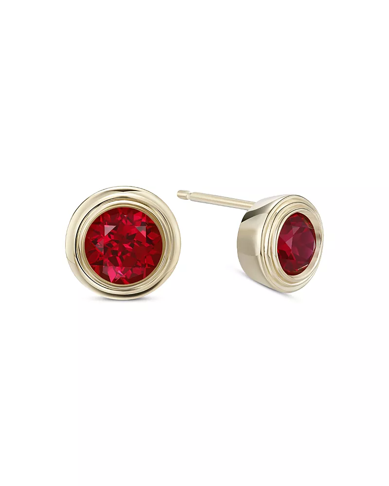 Moon & Meadow 10K Yellow Gold Lab Grown Ruby July Birthstone Bezel Stud Earrings