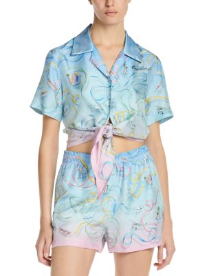 Silk Cropped Knotted Shirt