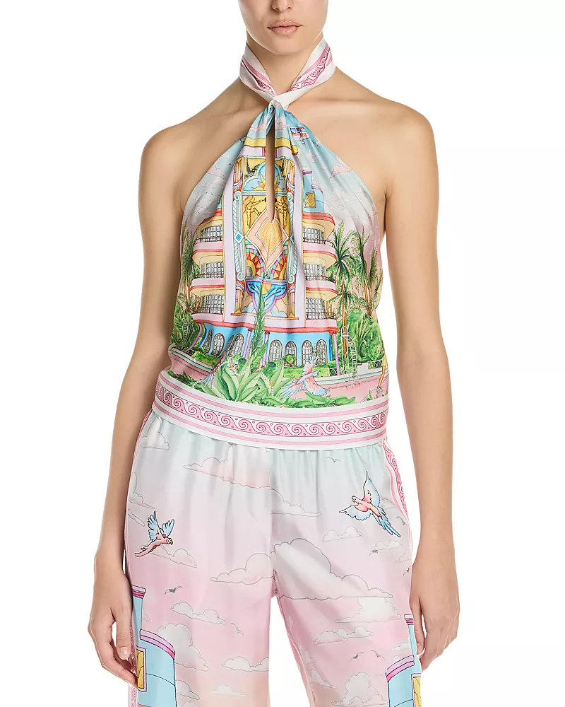 Casablanca Silk Halter Scarf Top