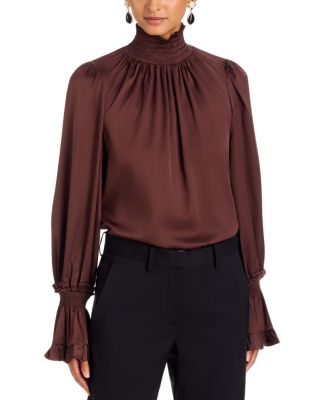 Maxine Silk Blend Smocked Trim Blouse