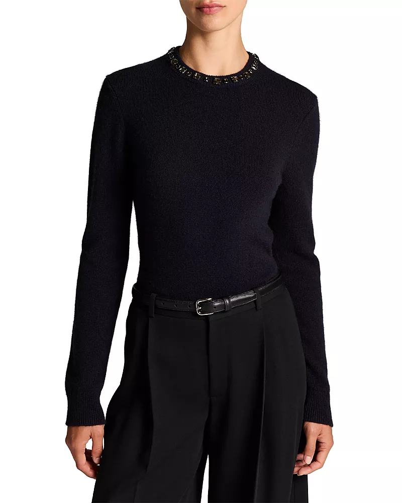 Vince Gem Embellished Wool & Cashmere Crewneck Sweater
