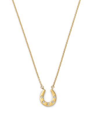 Bloomingdale's Fine Collection Diamond Studded Horseshoe Pendant Necklace in 14K Yellow Gold, 0.05 tcw
