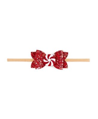 Girls' Peppermint Glitter Christmas Bow Headband - Baby