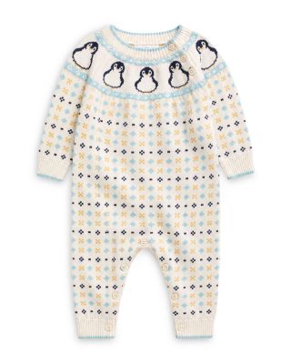 Mori Unisex Penguins Knitted Cotton Jumpsuit - Baby In Neutral