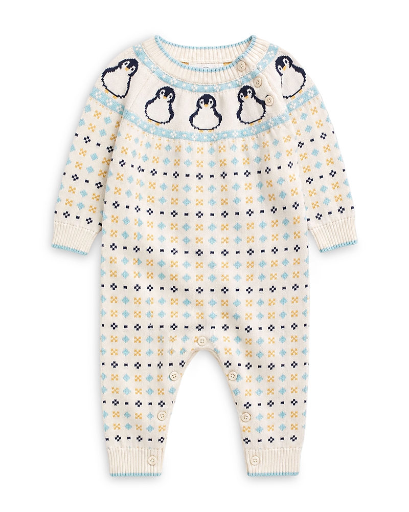 Mori Unisex Penguins Knitted Cotton Jumpsuit - Baby In Neutral