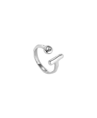  Open Sterling Silver-Plated Ring with White Topaz