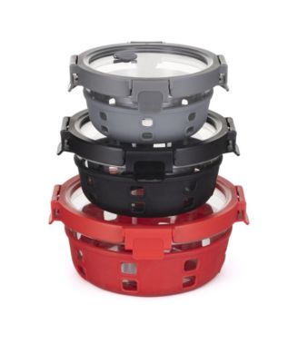  Round Glass Container Set with Lid and Silicone Sleeve, 3-Piece Set