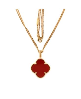 Magic Alhambra Pendant Long Necklace 18K Gold and Carnelian, 35.5"