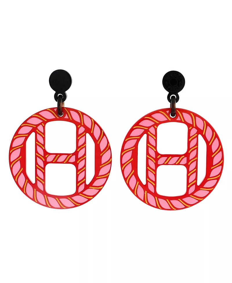 Pre-Owned HERMES H Equipe Nautique Earrings Metal and Lacquered Horn