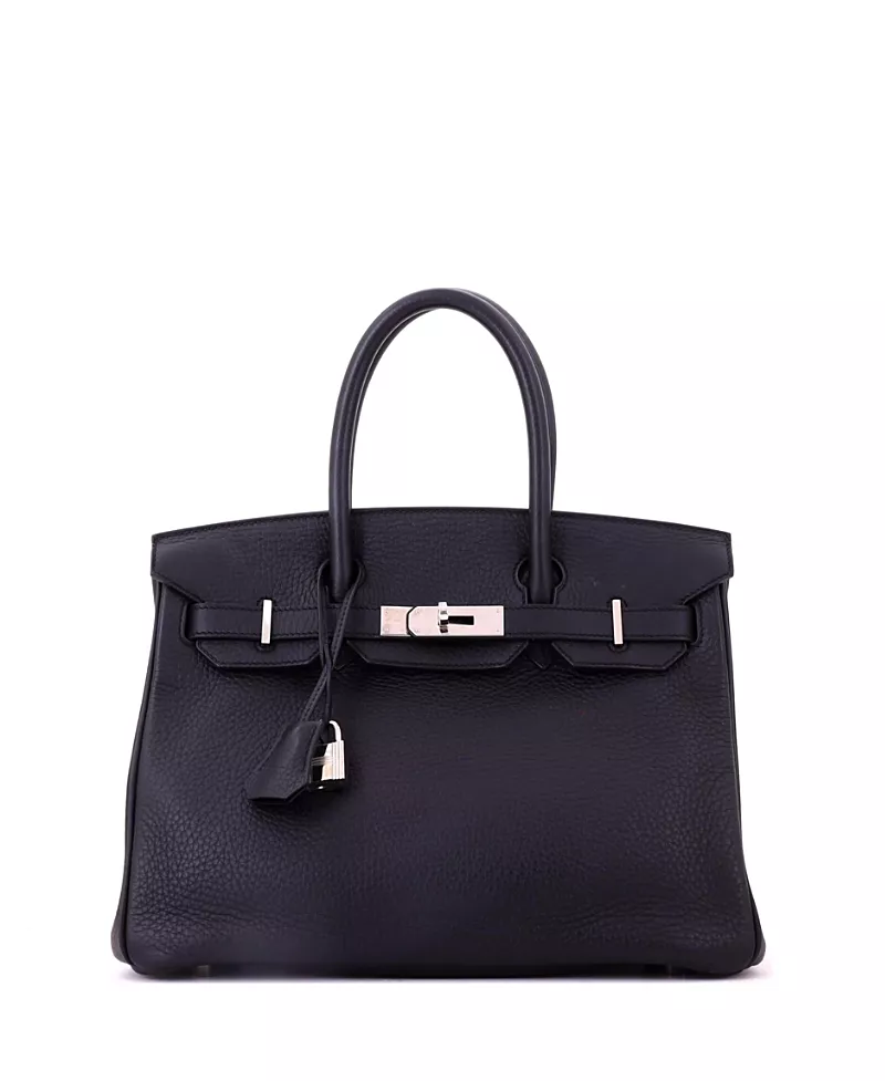 Pre-Owned HERMES Birkin 30 Handbag Black Clemence with Palladium Hardware